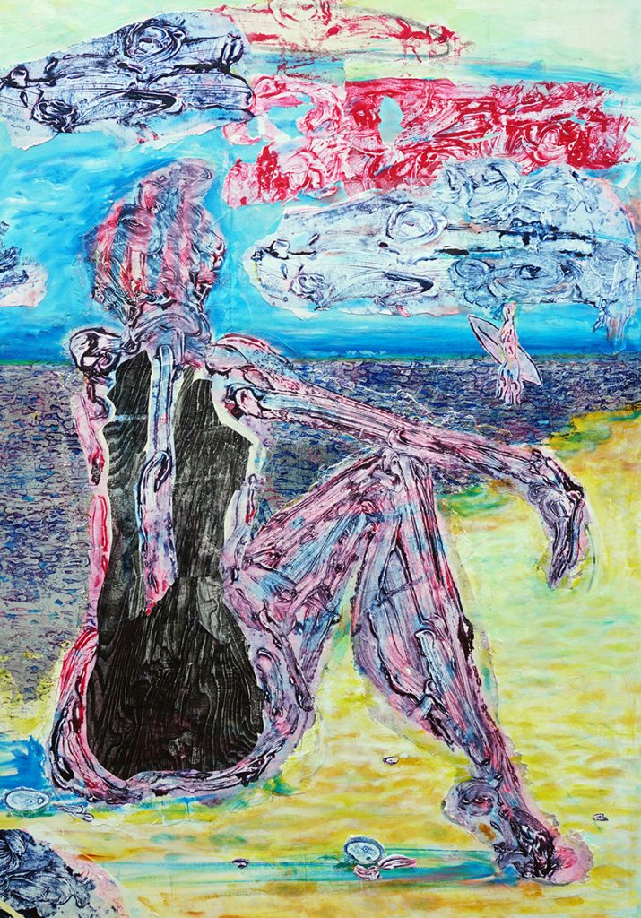 内藤瑶子 Yoko Naito, On The Beach, 2021 
acrylic, Oil, Oil pastel, Dynamic Collagraphy, Collage on Canvas, 1167×727mm